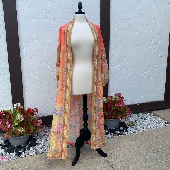 New Gorgeous Bohemian Mixed Floral Print Mermaid Kimono Duster Jacket Robe - Picture 10 of 14